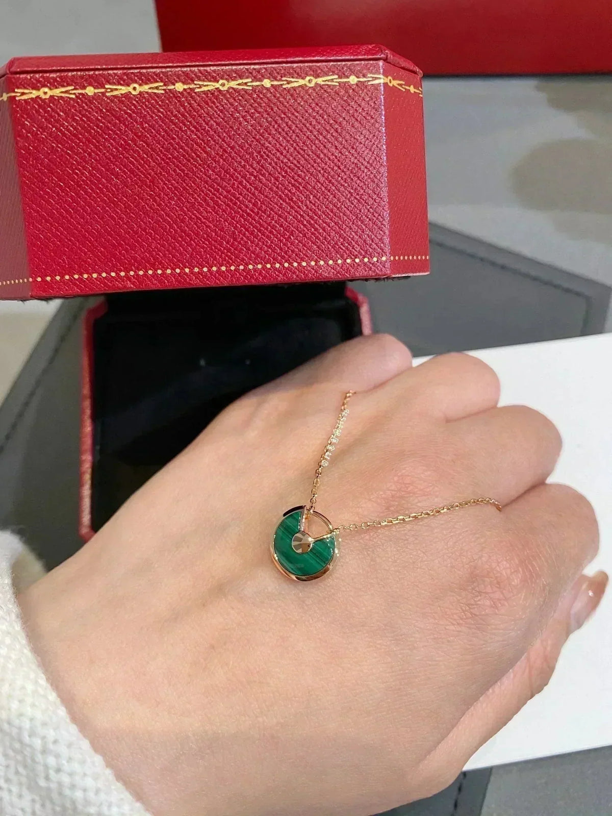 AuraJewelry アミュレット ローズゴールド マラカイト ネックレス