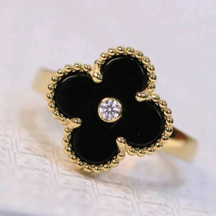 AuraJewelry クローバーオニキスリング ゴールドダイヤモンド