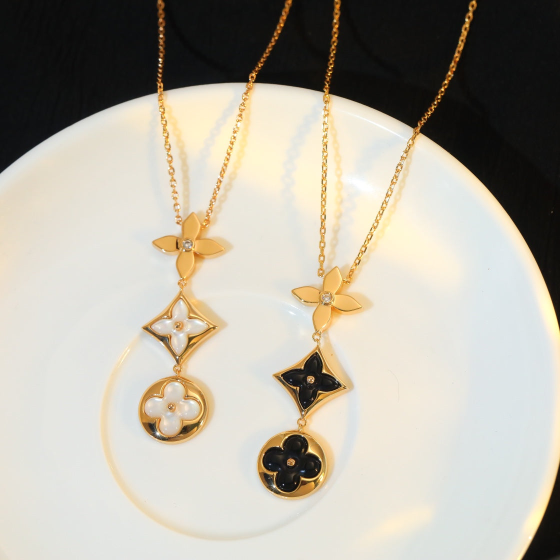 AuraJewelry「星と太陽」オニキスピンクゴールドネックレス