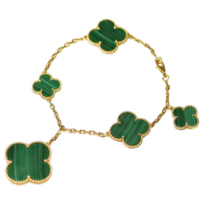 「AuraJewelry」マジック クローバー マラカイト ゴールド ブレスレット 5モチーフ