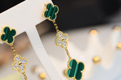 ¡®AuraJewelry¡¯CLOVER EARRINGS GOLD MALACHITE DIAMOND 3 MOTIF