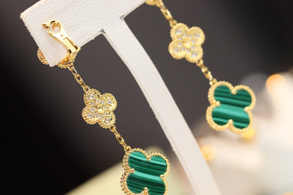 ¡®AuraJewelry¡¯CLOVER EARRINGS GOLD MALACHITE DIAMOND 3 MOTIF