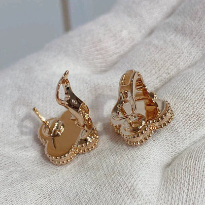 AuraJewelry クローバー ミディアム 1モチーフ カーネリアン ダイヤモンド イヤリング