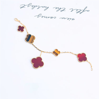 ¡®AuraJewelry¡¯CLOVER BRACELET 5 MOTIFS CARNELIAN TIGER EYE