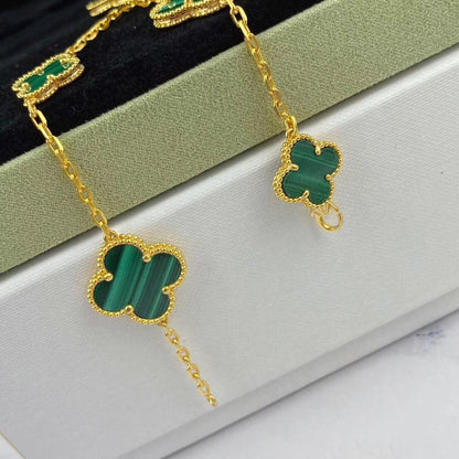 「AuraJewelry」マジック クローバー マラカイト ゴールド ブレスレット 5モチーフ