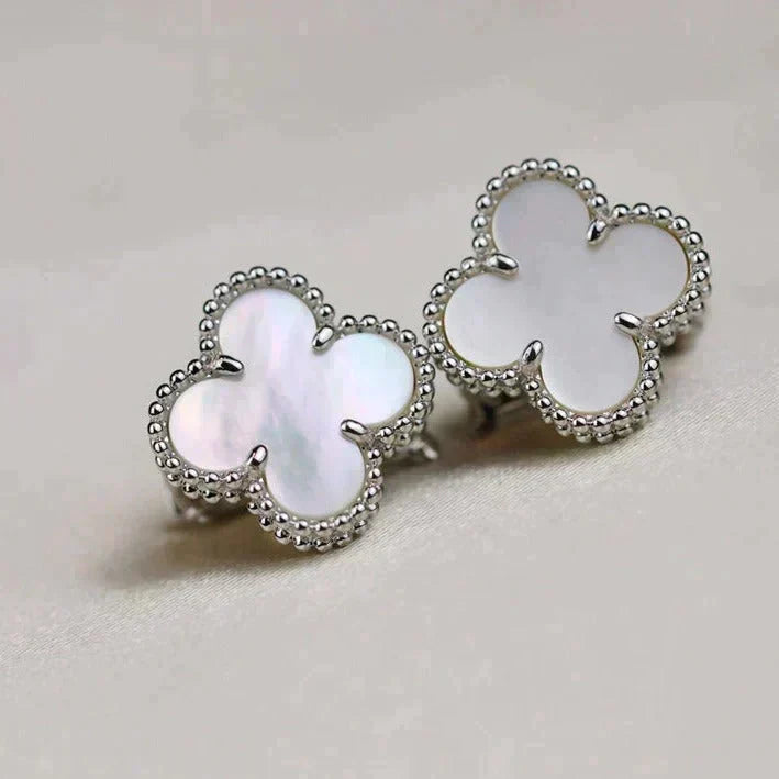 ¡®AuraJewelry¡¯CLOVER MEDIUM 1 MOTIFS  WHITE MOP EARRINGS SILVER