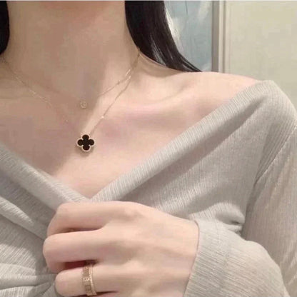 AuraJewelry『クローバー 15MM ブラックオニキス フラワー ネックレス』