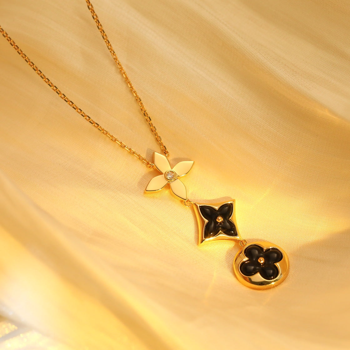 AuraJewelry「星と太陽」オニキスピンクゴールドネックレス