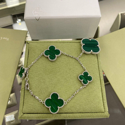 ¡®AuraJewelry¡¯CLOVER 5 MOTIFS SIVLER MALACHITE BRACELET