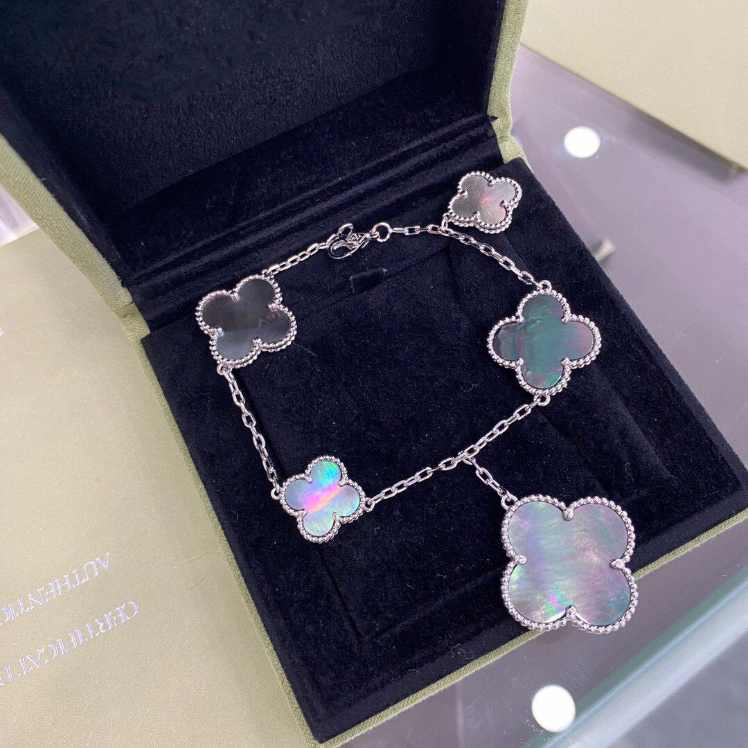 ¡®AuraJewelry¡¯CLOVER 5 MOTIFS SIVLER DARK MOP BRACELET
