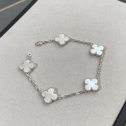 [AuraJewelry]新作 クローバーホワイトパールMOP 5モチーフブレスレットコレクション