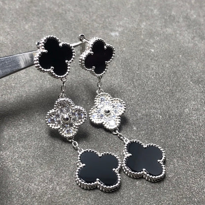AuraJewelry「CLOVER 3 MOTIF DIAMOND ONYX SILVER EARRINGS」
