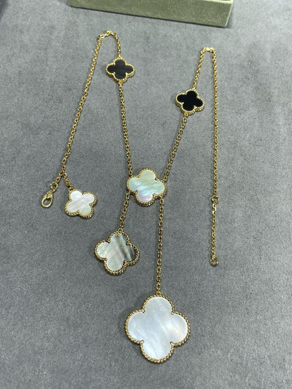 ¡®AuraJewelry¡¯CLOVER 6 MOTIF MOP ONYX GOLD NECKLACE