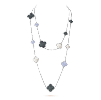 ¡®AuraJewelry¡¯CLOVER 16 MOTIF CHALCEDONY MOP SILVER NECKLACE