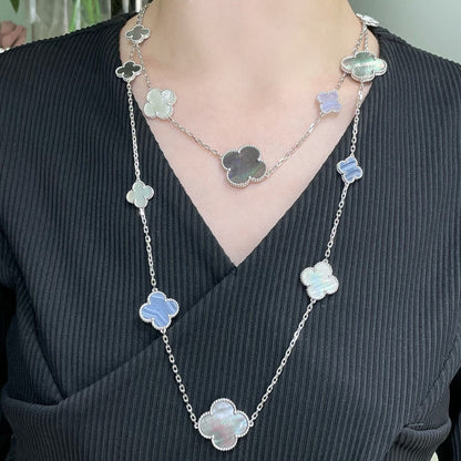 ¡®AuraJewelry¡¯CLOVER 16 MOTIF CHALCEDONY MOP SILVER NECKLACE