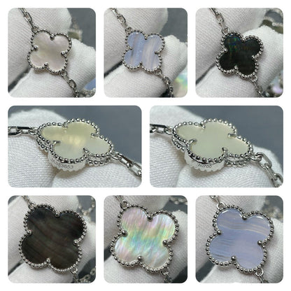 ¡®AuraJewelry¡¯CLOVER 16 MOTIF CHALCEDONY MOP SILVER NECKLACE
