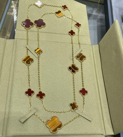 ¡®AuraJewelry¡¯CLOVER 16 MOTIF CARNELIAN TIGER EYE ROSE GOLD NECKLACE