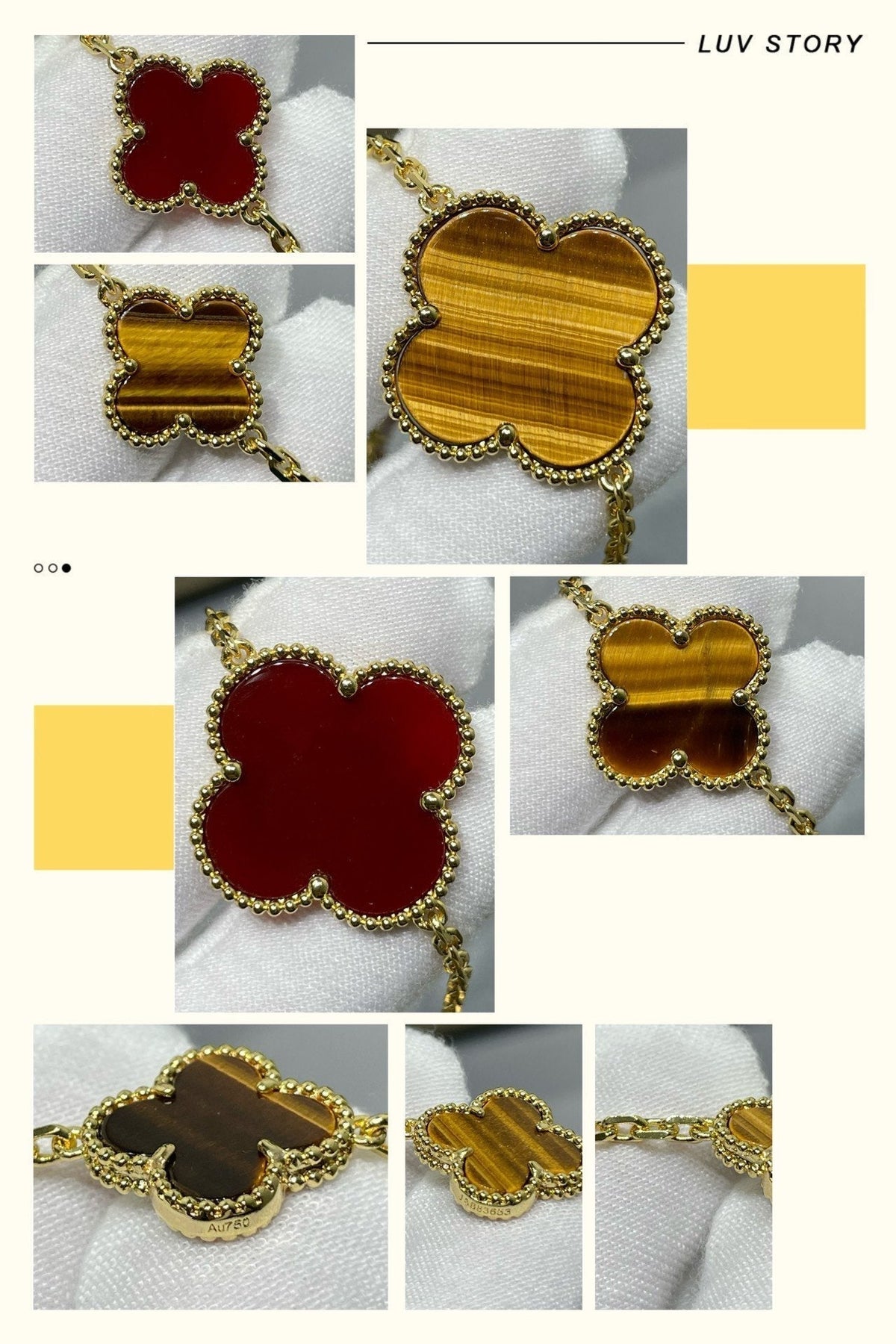 ¡®AuraJewelry¡¯CLOVER 16 MOTIF CARNELIAN TIGER EYE ROSE GOLD NECKLACE