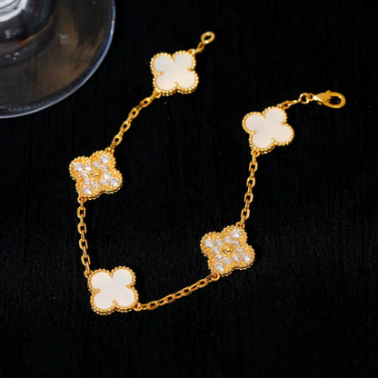 [AuraJewelry]新作 クローバーホワイトパールMOP 5モチーフブレスレットコレクション
