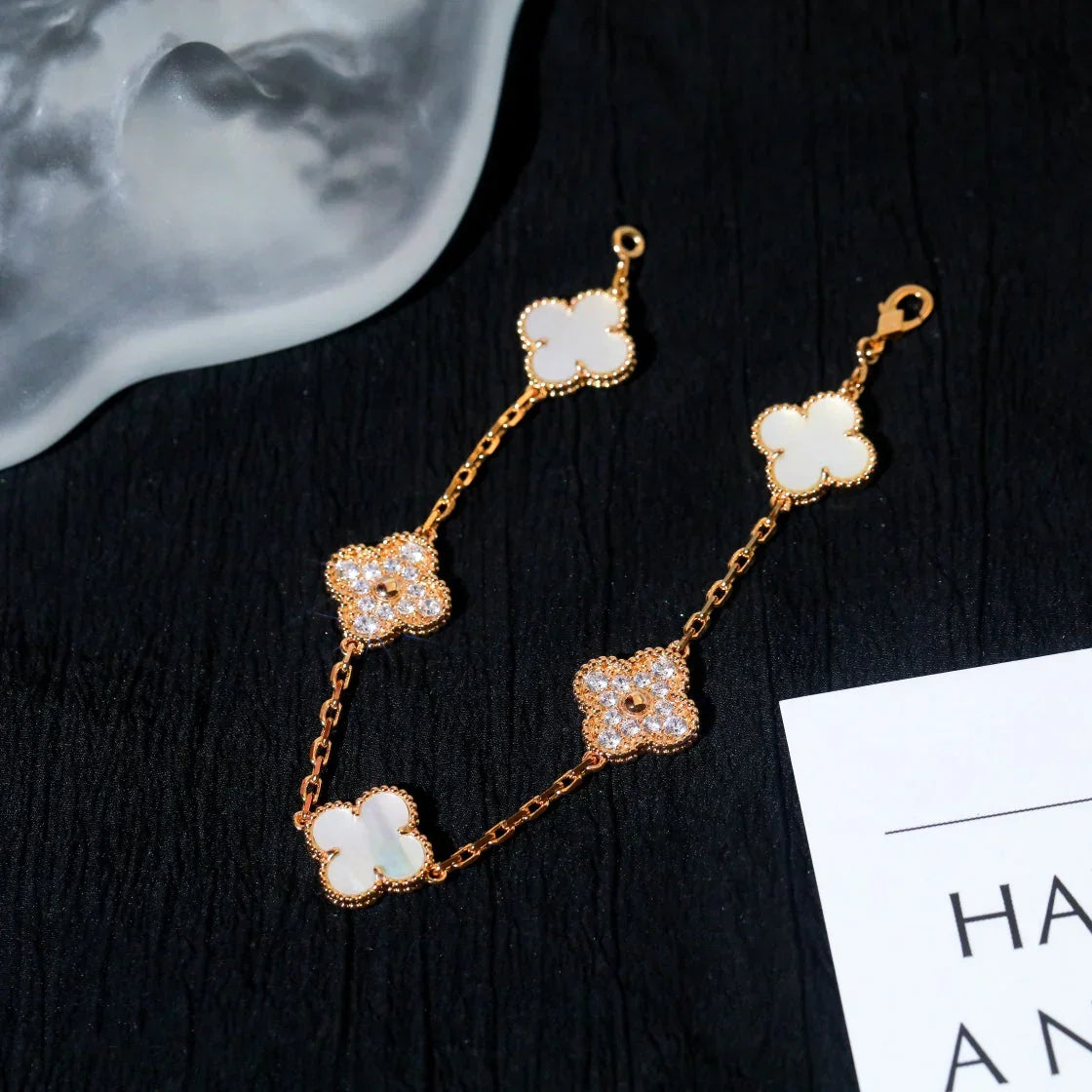 [AuraJewelry]新作 クローバーホワイトパールMOP 5モチーフブレスレットコレクション