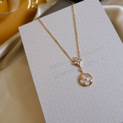 ¡®AuraJewelry¡¯STAR AND SUN WHITE MOP 2 MOTIF PINK GOLD NECKLACE