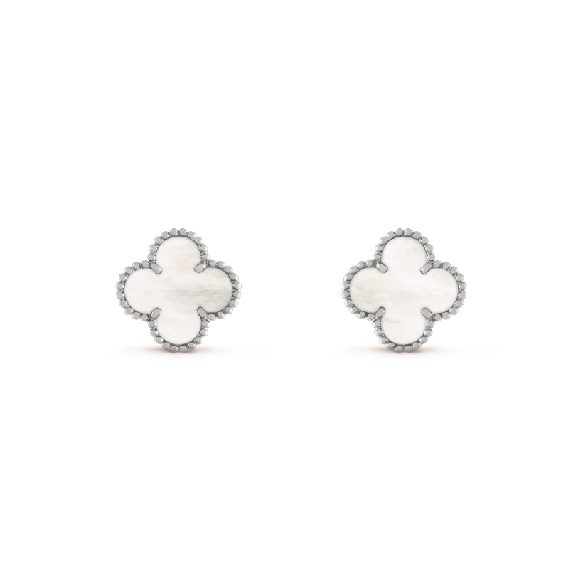 ¡®AuraJewelry¡¯CLOVER MEDIUM 1 MOTIFS  WHITE MOP EARRINGS SILVER