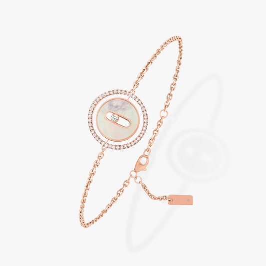 [AuraJewelry]ラッキー ムーブ ホワイトマザーオブパール ピンクゴールド ダイヤモンドブレスレット(調節可能)
