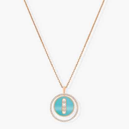 [AuraJewelry]LUCKY MOVE 3 DIAMONDS TURQUOISE PINK GOLD DIAMOND NECKLACE