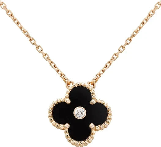 ¡®AuraJewelry¡¯CLOVER 15MM DIAMOND ONYX NECKLACE
