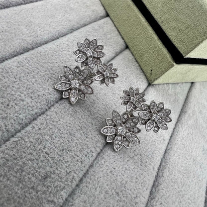 [AuraJewelry] Full Diamond Hollow Lotus Necklace Set