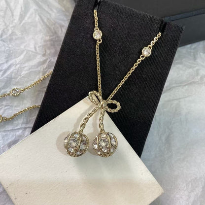 [AuraJewelry] Cherry Crystal Pavé Necklace & Stud Earrings& SeracelettB