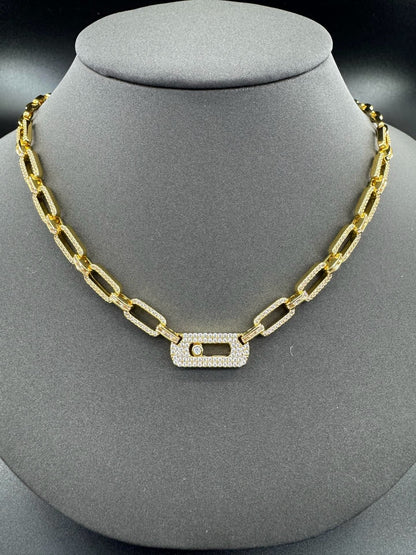[AuraJewelry] Move Link Pave Diamond Chain Necklace