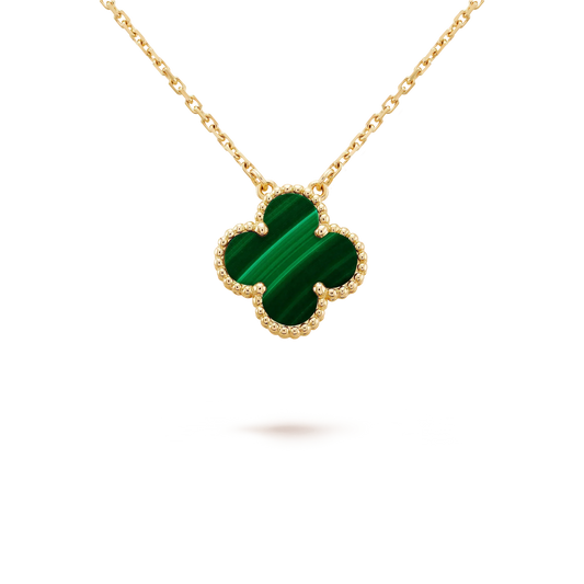 AuraJewelry クローバー 15mm マラカイト シングル フラワー ネックレス