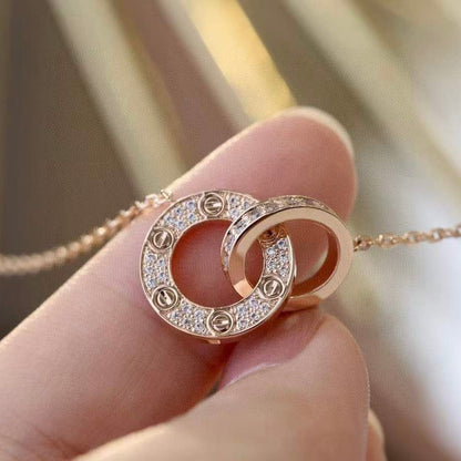 ¡®AuraJewelry¡¯LOVE 7.6MM NECKLACE ROSE GOLD AND SILVER  FULL DIAMOND