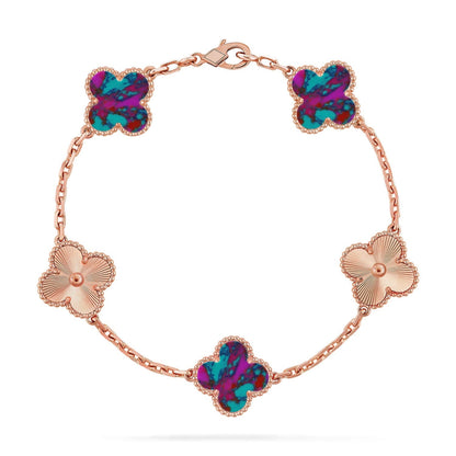 [AuraJewelry]New CLOVER 5 MOTIF COLOR GEMSTONES BRACELET COLLECTION