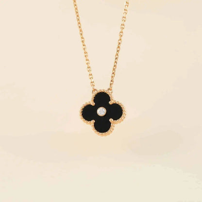 AuraJewelry CLOVER 15MM DIAMOND ONYX NECKLACE
