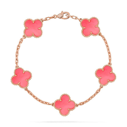 [AuraJewelry]新作 クローバー 5モチーフ ピンクマザーオブパール ブレスレットコレクション