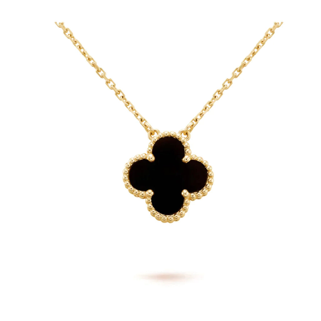 AuraJewelry『クローバー 15MM ブラックオニキス フラワー ネックレス』