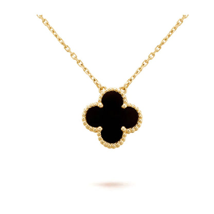 AuraJewelry『クローバー 15MM ブラックオニキス フラワー ネックレス』