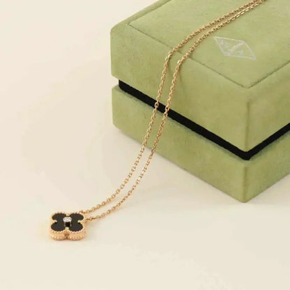 AuraJewelry CLOVER 15MM DIAMOND ONYX NECKLACE