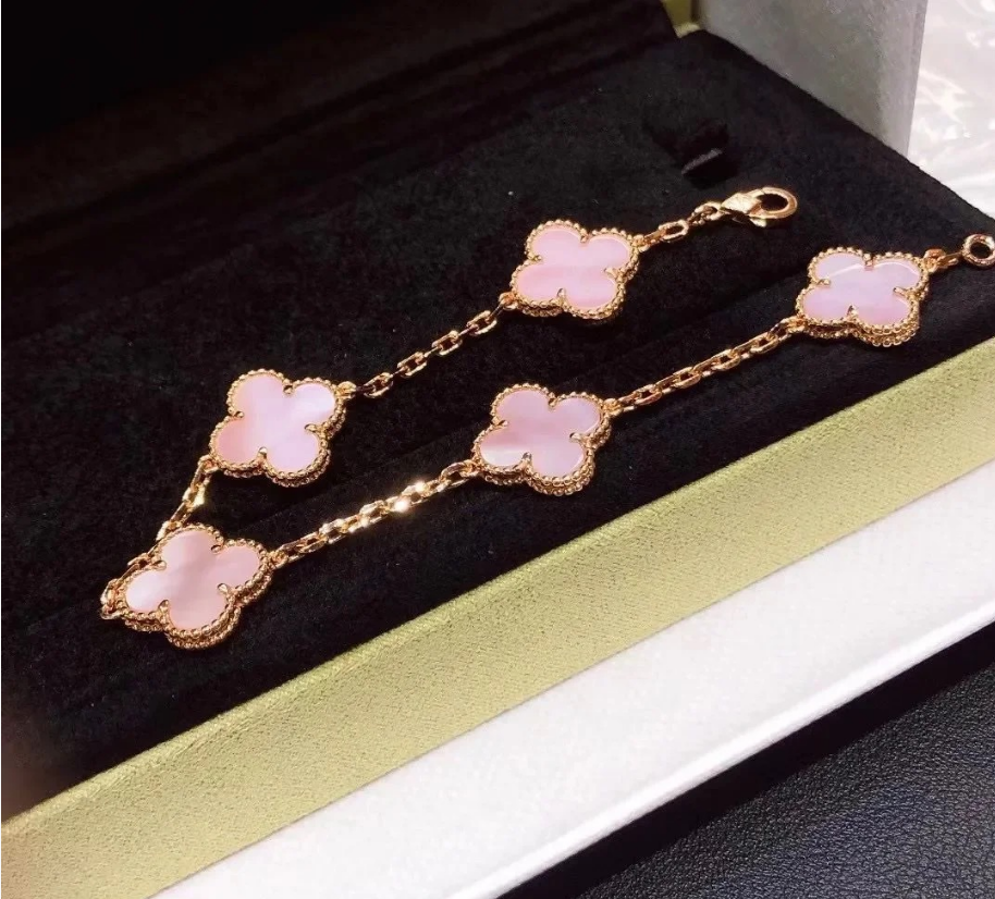 [AuraJewelry]CLOVER 5 MOTIFS Pink  AGATE  BRACELET