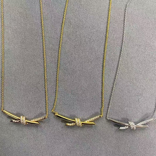 [AuraJewelry]T House Diamond-Studded Knot Necklace