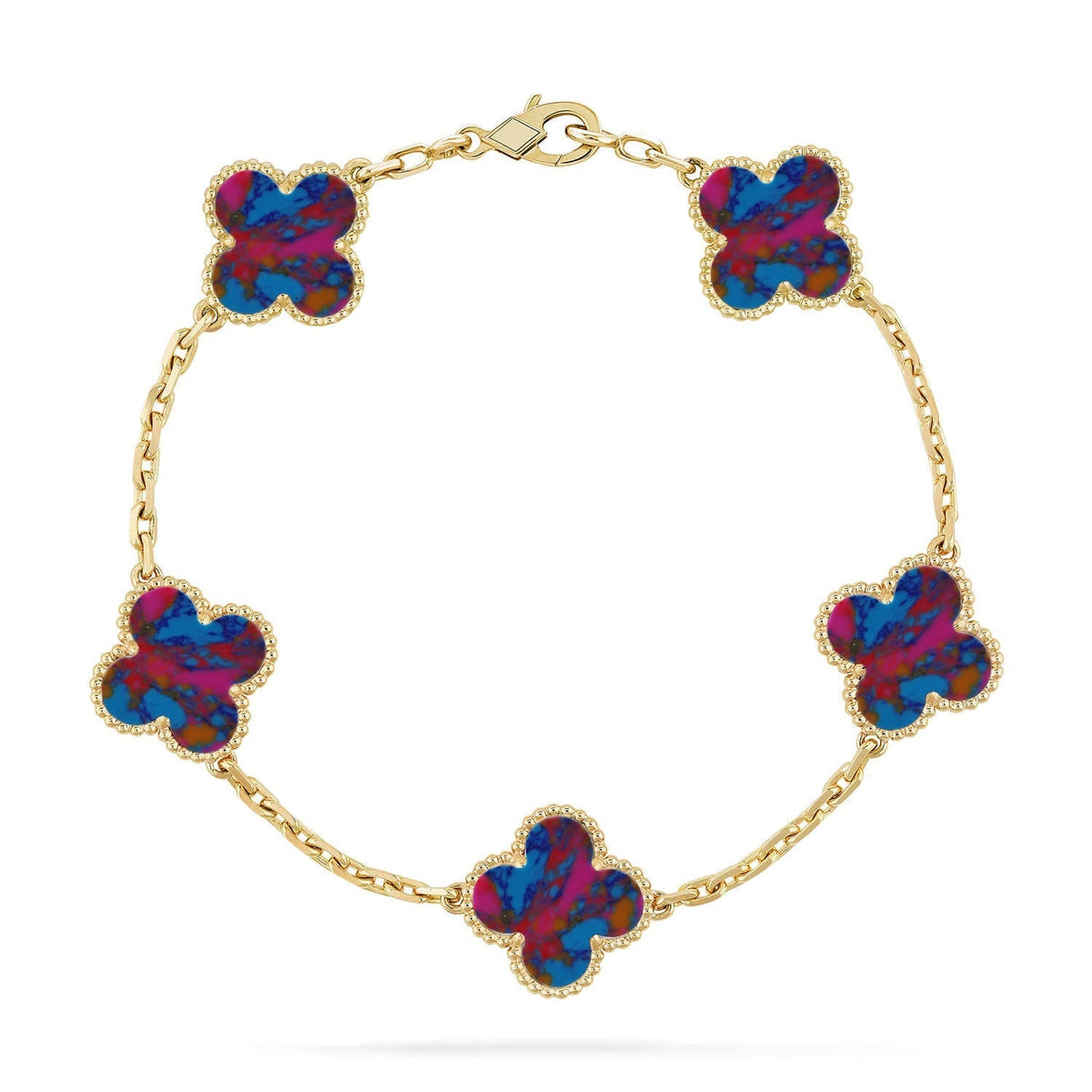 [AuraJewelry]New CLOVER 5 MOTIF COLOR GEMSTONES BRACELET COLLECTION