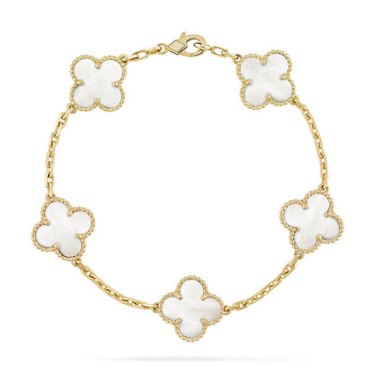 [AuraJewelry]新作 クローバーホワイトパールMOP 5モチーフブレスレットコレクション