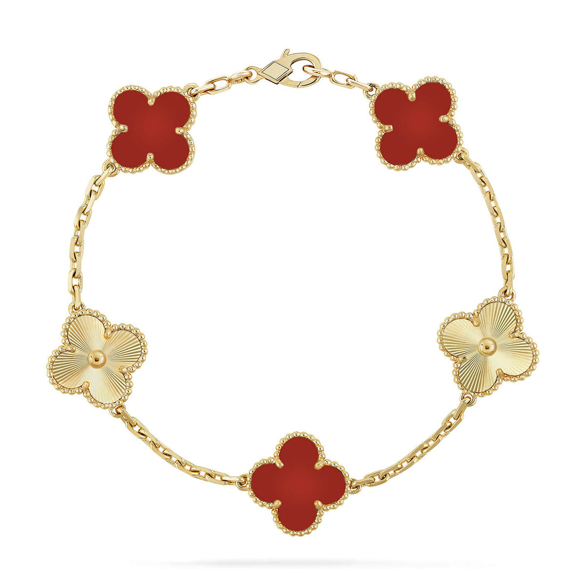 [AuraJewelry]新しいクローバー5モチーフレッドカーネリアンブレスレットコレクション