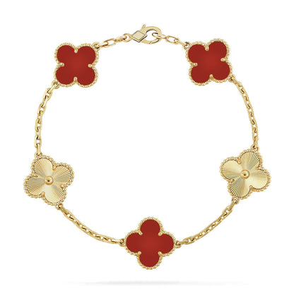 [AuraJewelry]新しいクローバー5モチーフレッドカーネリアンブレスレットコレクション
