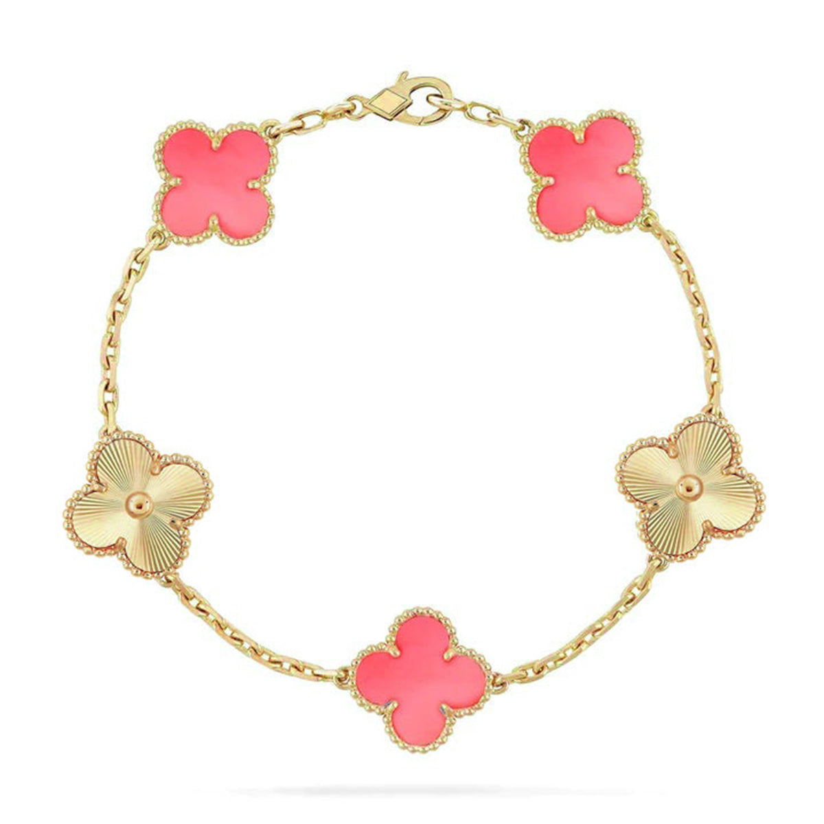 [AuraJewelry]新作 クローバー 5モチーフ ピンクマザーオブパール ブレスレットコレクション