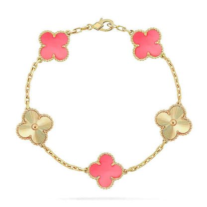 [AuraJewelry]新作 クローバー 5モチーフ ピンクマザーオブパール ブレスレットコレクション