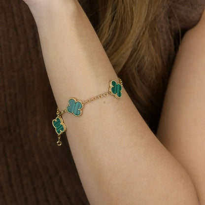 [AuraJewelry]新しい クローバー 5モチーフ マラカイト ブレスレット コレクション