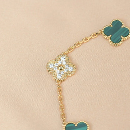 [AuraJewelry]新しい クローバー 5モチーフ マラカイト ブレスレット コレクション